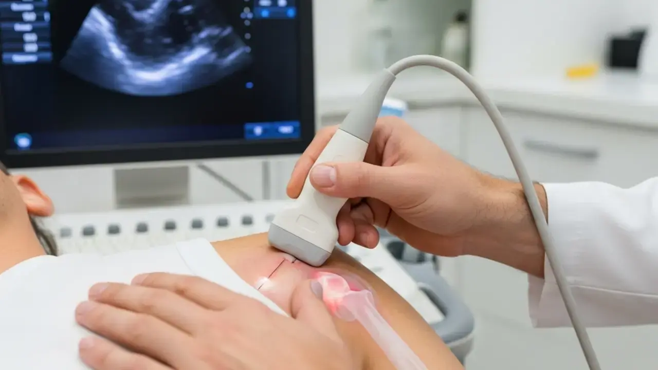 Procedimento de infiltração guiada por ultrassom no ombro para alívio da dor e inflamação