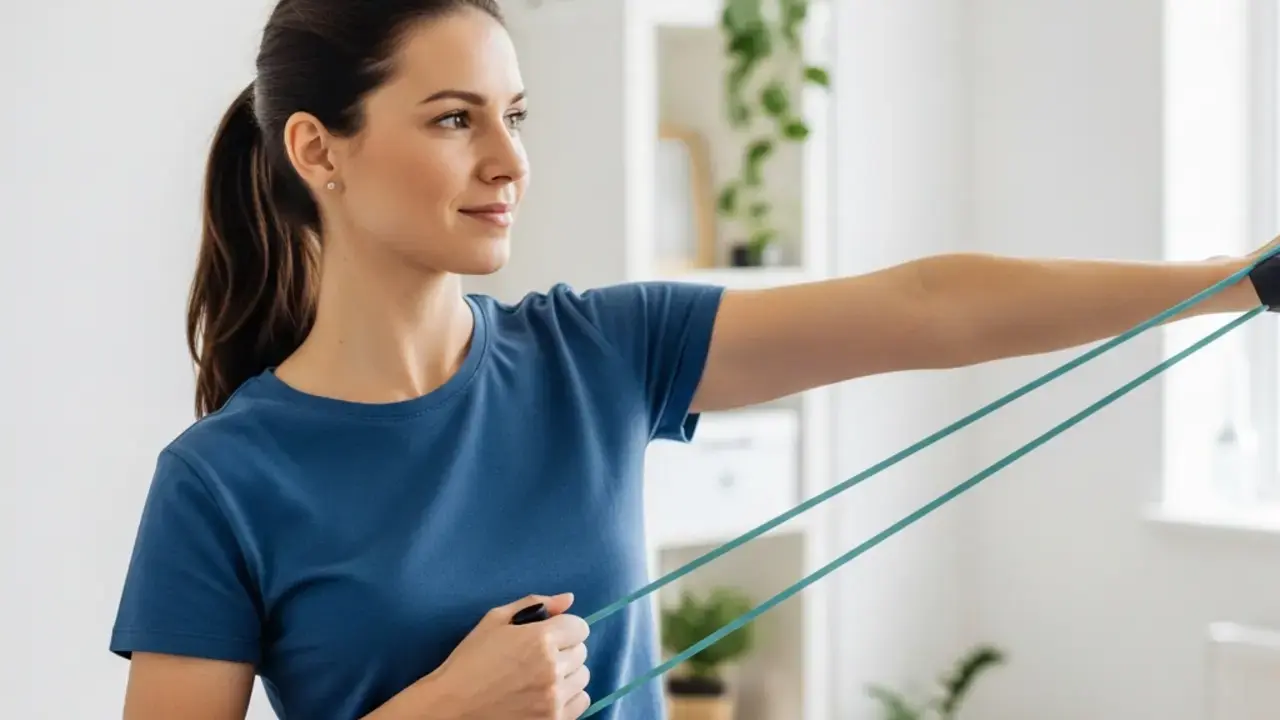 Paciente realizando reabilitação conservadora para dor no ombro com auxílio de fisioterapeuta